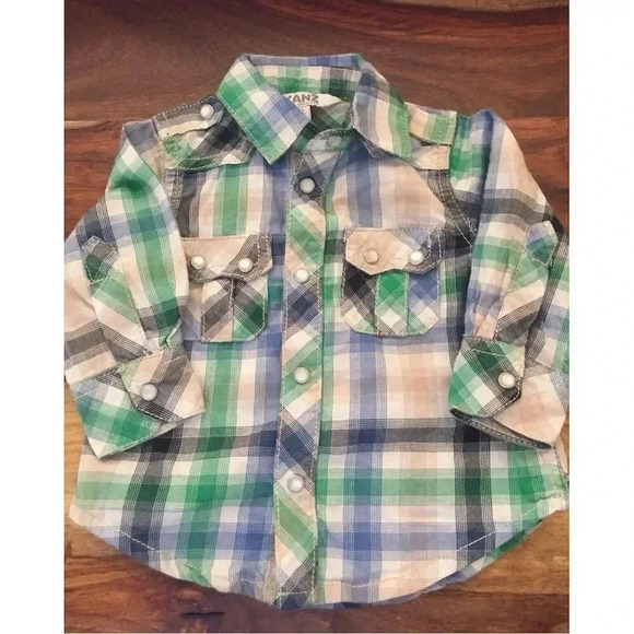 Kanz Baby Green Plaid Button Down Shirt Size 3 Months Unisex - Picture 1 of 4